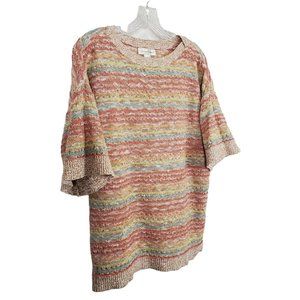 Christopher & Banks Size XL Sweater Cotton Textured Stripe Pullover Boatneck